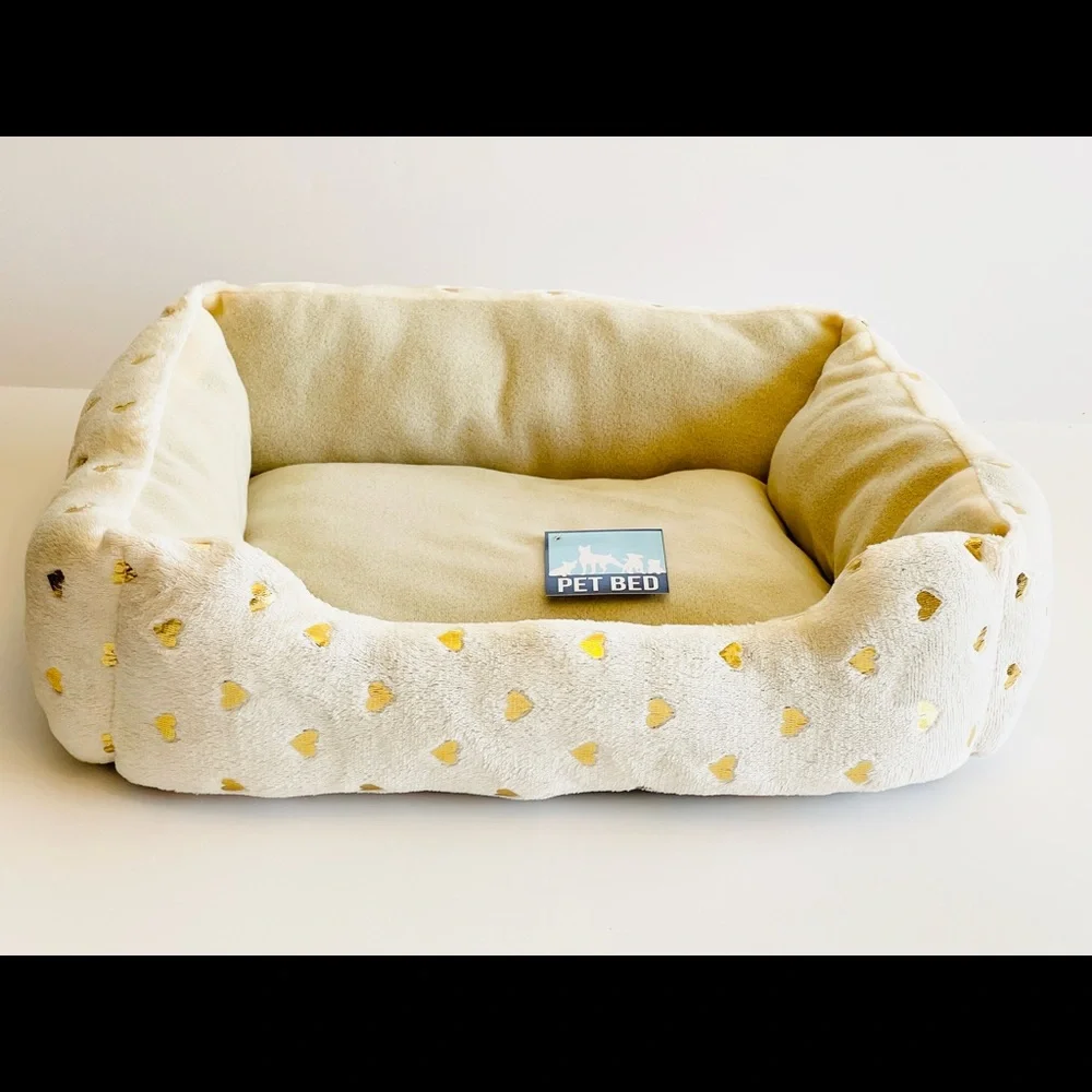 Cuddler Pet Bed w/ Metallic Gold Hearts 14in x 20in Super Soft